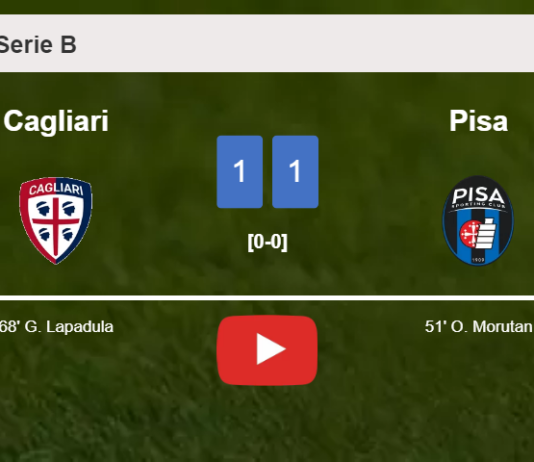 Cagliari and Pisa draw 1-1 on Saturday. HIGHLIGHTS