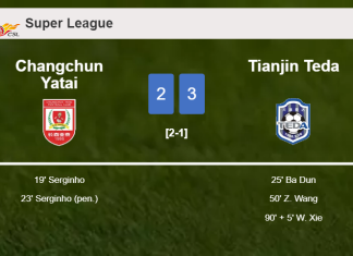 Tianjin Teda overcomes Changchun Yatai after recovering from a 2-0 deficit