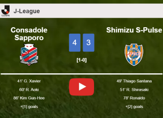 Consadole Sapporo prevails over Shimizu S-Pulse 4-3. HIGHLIGHTS