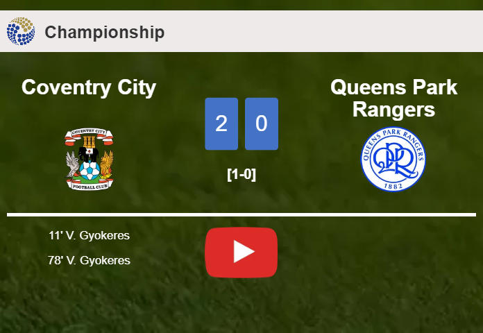 V. Gyokeres scores a double to give a 2-0 win to Coventry City over Queens Park Rangers. HIGHLIGHTS