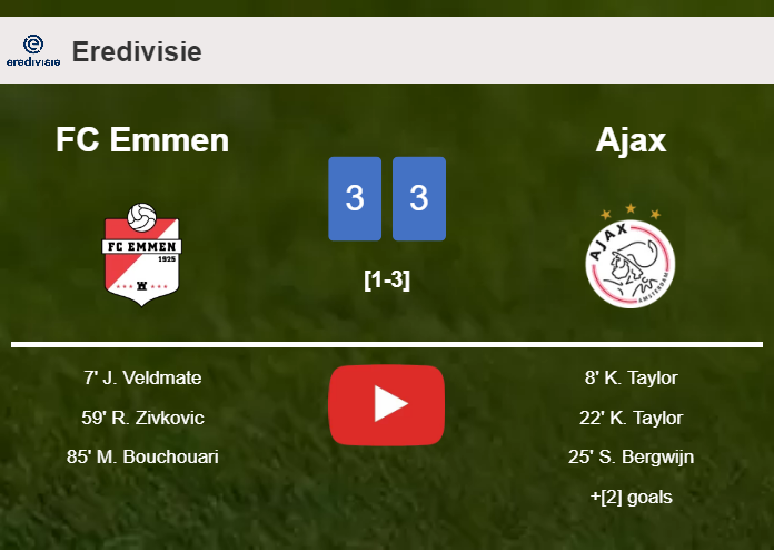 FC Emmen and Ajax draws a hectic match 3-3 on Saturday. HIGHLIGHTS