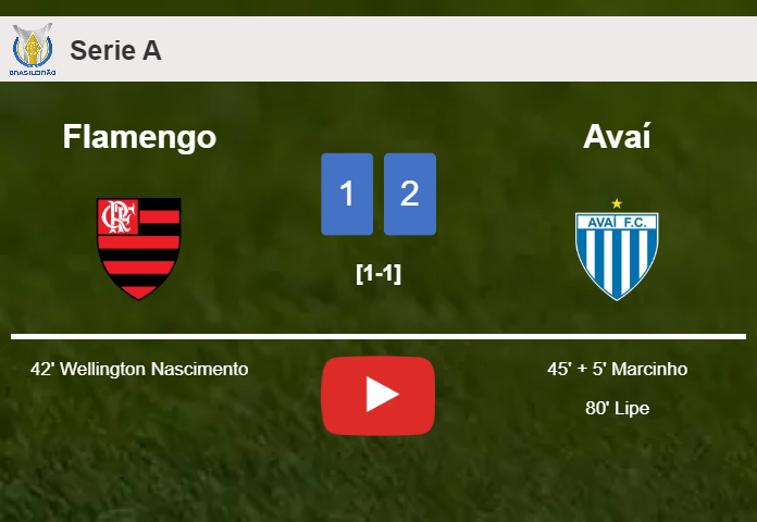Avaí recovers a 0-1 deficit to best Flamengo 2-1. HIGHLIGHTS