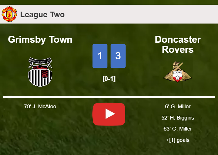 Doncaster Rovers defeats Grimsby Town 3-1 with 2 goals from G. Miller. HIGHLIGHTS