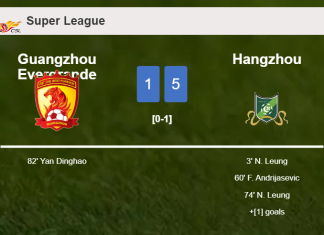 Hangzhou overcomes Guangzhou Evergrande 5-1 after playing a incredible match