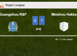 Meizhou Hakka beats Guangzhou R&F 1-0 with a late goal scored by L. Junjian