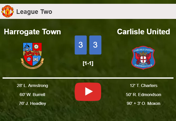 Harrogate Town and Carlisle United draws a crazy match 3-3 on Tuesday. HIGHLIGHTS