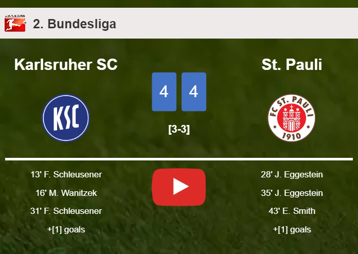 Karlsruher SC and St. Pauli draws a exciting match 4-4 on Saturday. HIGHLIGHTS