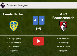 Leeds United tops AFC Bournemouth 4-3. HIGHLIGHTS