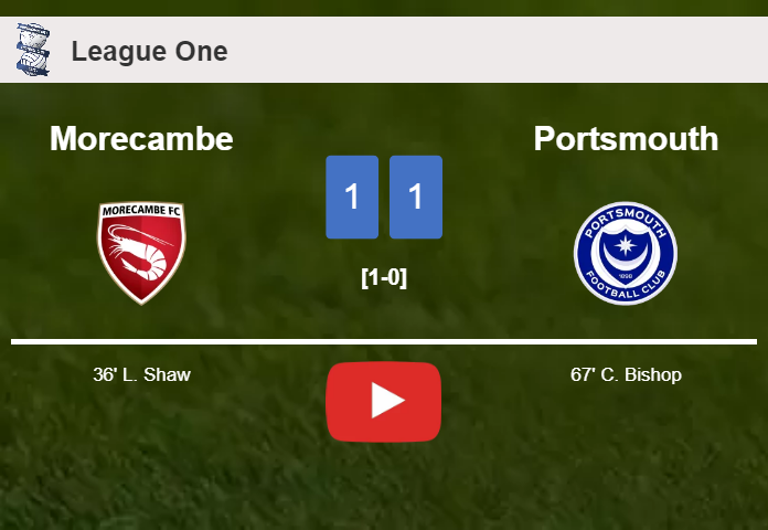 Morecambe and Portsmouth draw 1-1 on Saturday. HIGHLIGHTS