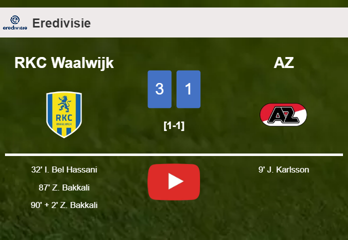 RKC Waalwijk defeats AZ 3-1 after recovering from a 0-1 deficit. HIGHLIGHTS