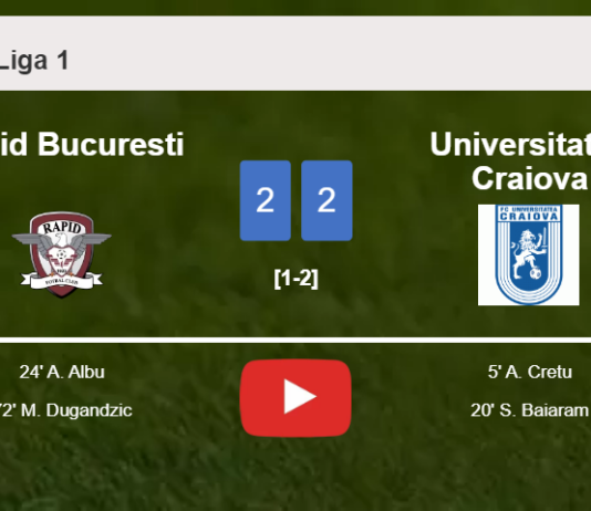 Rapid Bucuresti manages to draw 2-2 with Universitatea Craiova after recovering a 0-2 deficit. HIGHLIGHTS