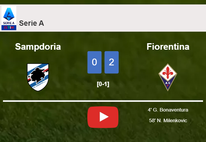 Fiorentina beats Sampdoria 2-0 on Sunday. HIGHLIGHTS