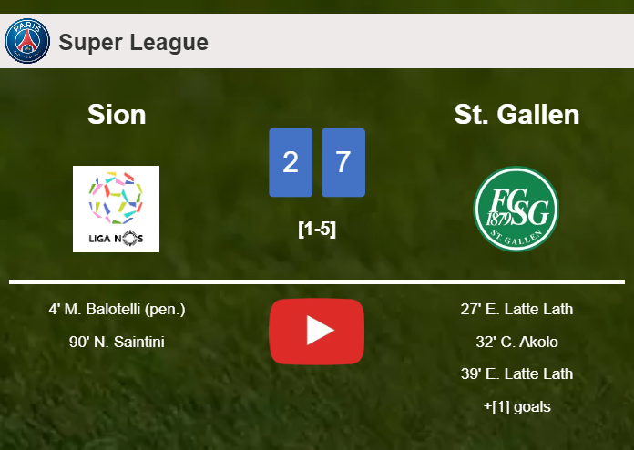 St. Gallen overcomes Sion 7-2 with 3 goals from E. Latte. HIGHLIGHTS