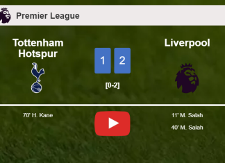 Liverpool overcomes Tottenham Hotspur 2-1 with M. Salah scoring 2 goals. HIGHLIGHTS