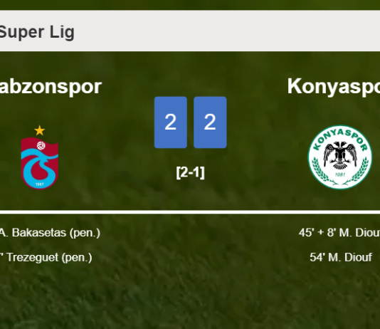 Konyaspor manages to draw 2-2 with Trabzonspor after recovering a 0-2 deficit