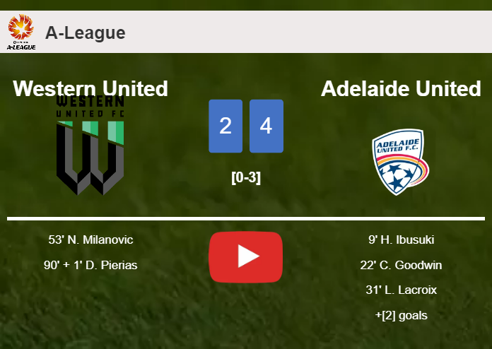 Adelaide United tops Western United 4-2. HIGHLIGHTS