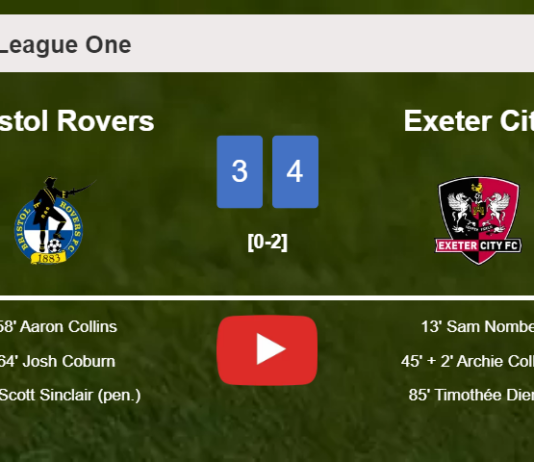 Exeter City conquers Bristol Rovers 4-3 with 2 goals from S. Nombe. HIGHLIGHTS