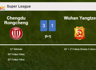 Chengdu Rongcheng tops Wuhan Yangtze 3-1 after recovering from a 0-1 deficit