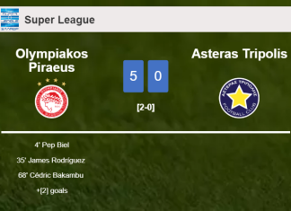 Olympiakos Piraeus estinguishes Asteras Tripolis 5-0 with a great performance