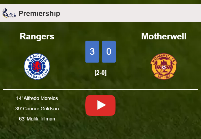 Rangers tops Motherwell 3-0. HIGHLIGHTS