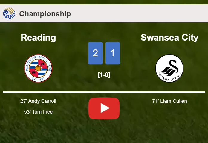 Reading conquers Swansea City 2-1. HIGHLIGHTS