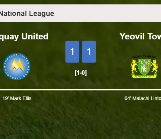 Torquay United and Yeovil Town draw 1-1 on Monday