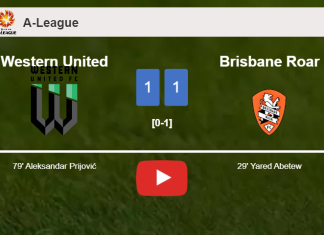 Western United and Brisbane Roar draw 1-1 on Friday. HIGHLIGHTS