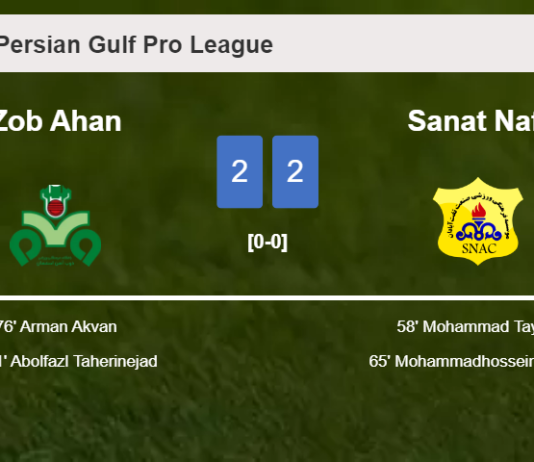 Zob Ahan manages to draw 2-2 with Sanat Naft after recovering a 0-2 deficit