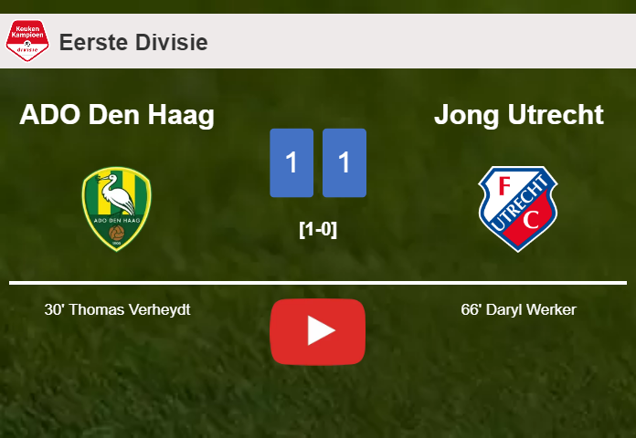 Jong Utrecht and ADO Den Haag draw 1-1 on Sunday. HIGHLIGHTS