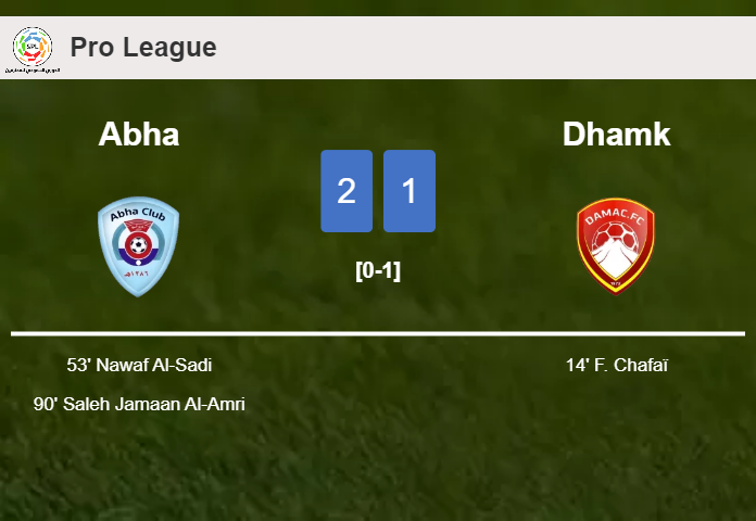 Abha recovers a 0-1 deficit to defeat Dhamk 2-1