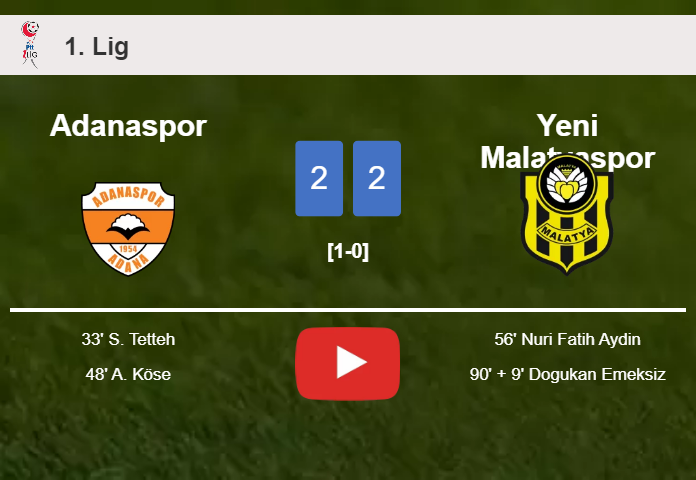 Yeni Malatyaspor manages to draw 2-2 with Adanaspor after recovering a 0-2 deficit. HIGHLIGHTS