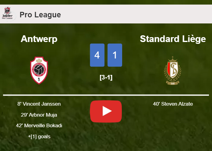 Antwerp destroys Standard Liège 4-1 with a superb performance. HIGHLIGHTS