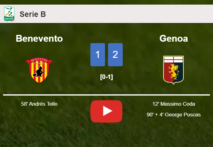 Genoa clutches a 2-1 win against Benevento. HIGHLIGHTS
