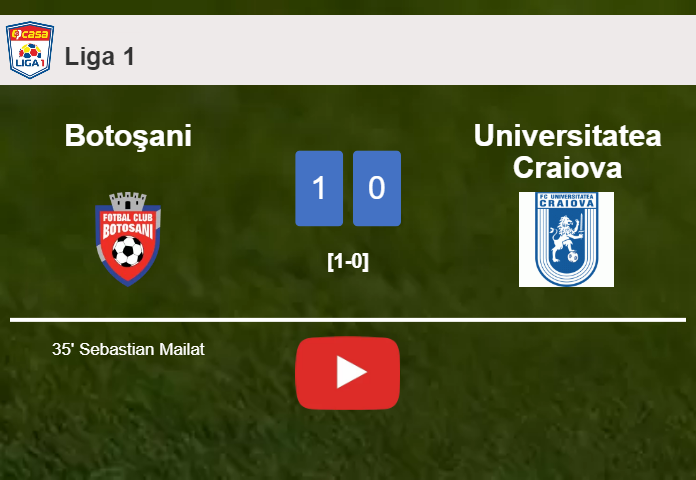 Botoşani conquers Universitatea Craiova 1-0 with a goal scored by S. Mailat. HIGHLIGHTS