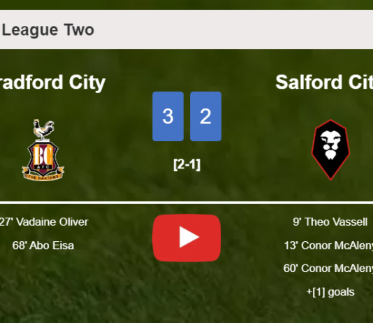 Bradford City defeats Salford City 3-2. HIGHLIGHTS