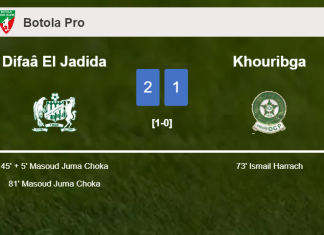 Difaâ El Jadida conquers Khouribga 2-1 with M. Juma scoring a double