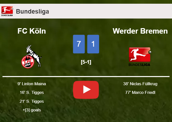 FC Köln estinguishes Werder Bremen 7-1 with a great performance. HIGHLIGHTS
