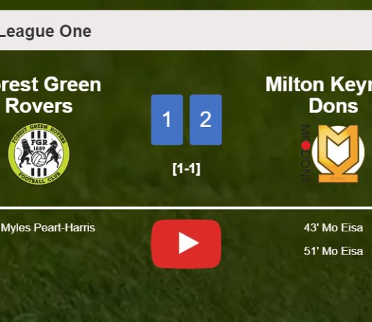 Milton Keynes Dons recovers a 0-1 deficit to prevail over Forest Green Rovers 2-1 with M. Eisa scoring 2 goals. HIGHLIGHTS