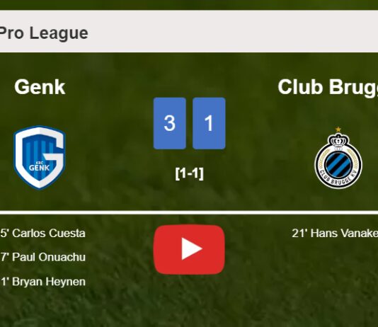 Genk prevails over Club Brugge 3-1 after recovering from a 0-1 deficit. HIGHLIGHTS