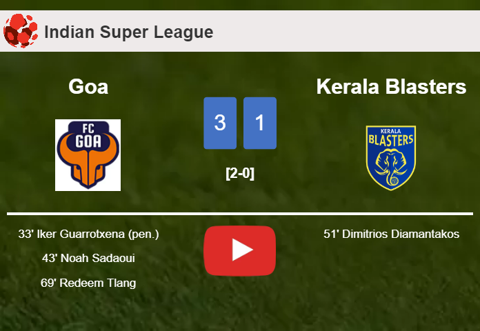 Goa prevails over Kerala Blasters 3-1. HIGHLIGHTS