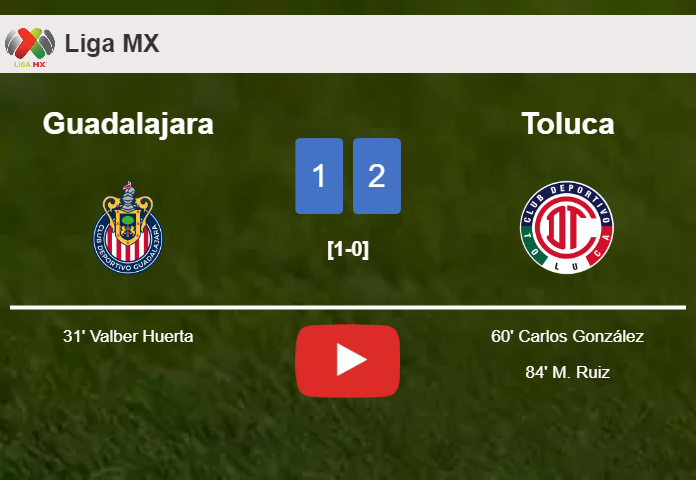 Toluca recovers a 0-1 deficit to defeat Guadalajara 2-1. HIGHLIGHTS