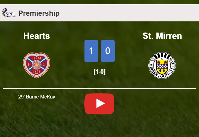Hearts overcomes St. Mirren 1-0 with a goal scored by B. McKay. HIGHLIGHTS