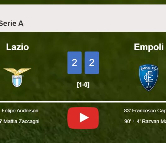 Empoli manages to draw 2-2 with Lazio after recovering a 0-2 deficit. HIGHLIGHTS