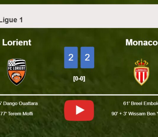 Lorient and Monaco draw 2-2 on Wednesday. HIGHLIGHTS