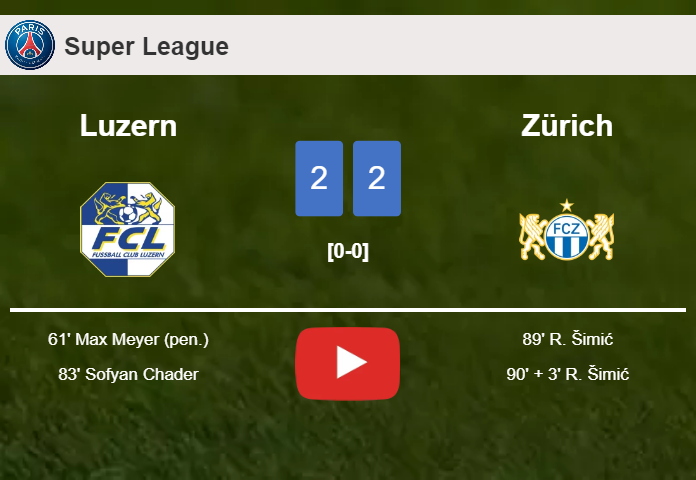 Zürich manages to draw 2-2 with Luzern after recovering a 0-2 deficit. HIGHLIGHTS