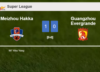 Meizhou Hakka tops Guangzhou Evergrande 1-0 with a late goal scored by Y. Yang 