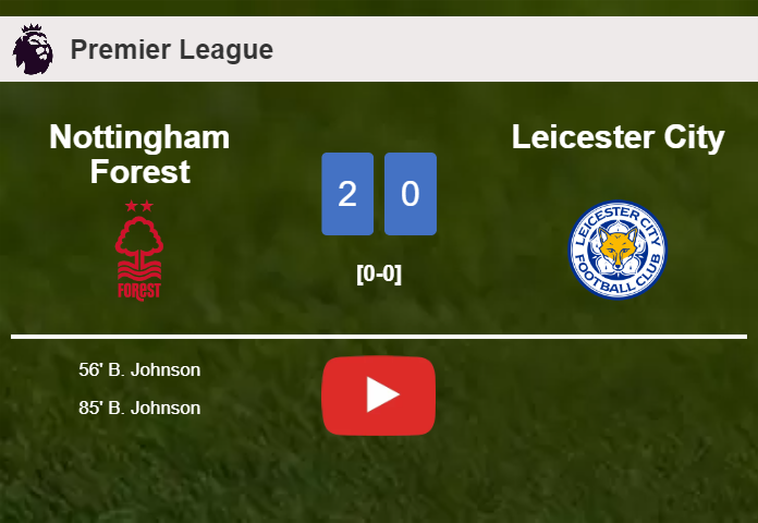 B. Johnson scores 2 goals to give a 2-0 win to Nottingham Forest over Leicester City. HIGHLIGHTS