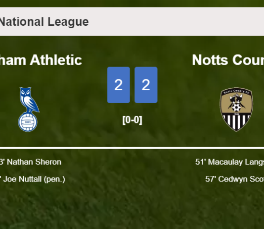 Oldham Athletic and Notts County draw 2-2 on Sunday