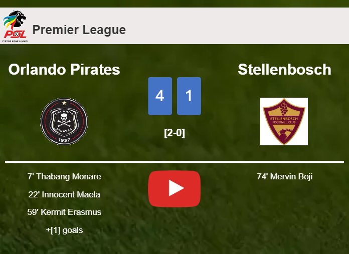 Orlando Pirates annihilates Stellenbosch 4-1 showing huge dominance. HIGHLIGHTS