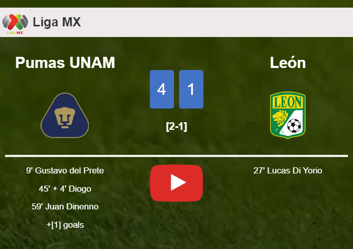 Pumas UNAM obliterates León 4-1 playing a great match. HIGHLIGHTS